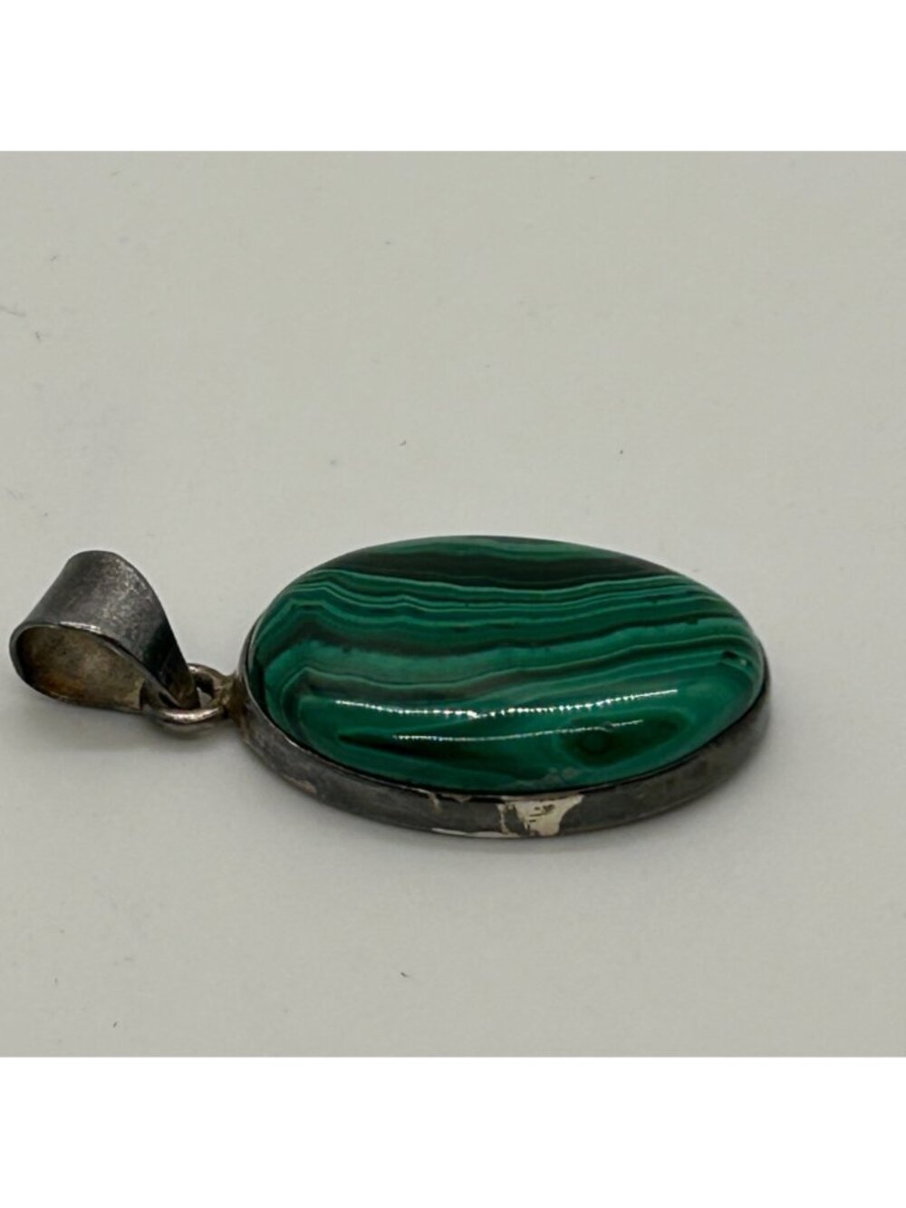 Natural Malachite Pendant 925 Sterling Silver Oval Green Banded Gemstone Necklac - Picture 4 of 12